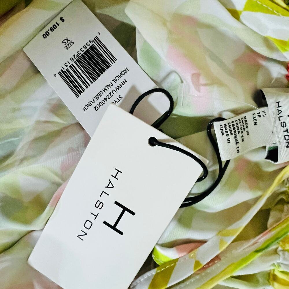 H Halston Tropical Palm Lime Punch Spagetti Strap Maxi Dress Size XS NWT - Picture 5 of 10